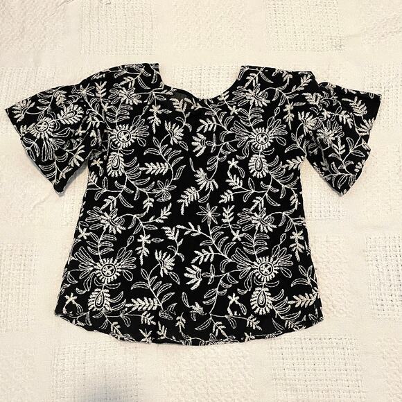 by Anthropologie floral embroidered bell sleeve scoop back blouse XS TB 8055 - Picture 9 of 12